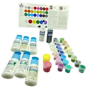 Lot of 32 Plaid Gallery Glass Window Color Paint plus Liquid Leading